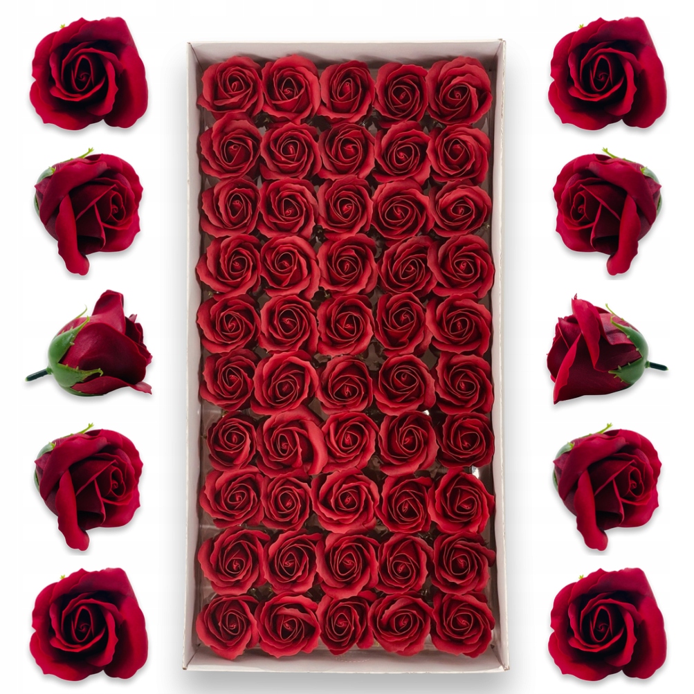 Bordowe Róże mydlane 50 szt Kwiaty mydlane do flowerboxów Kwiatki z mydła