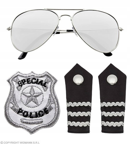 ZESTAW POLICJANT POLICJANTKA OKULARY PAGONY OZNAKA