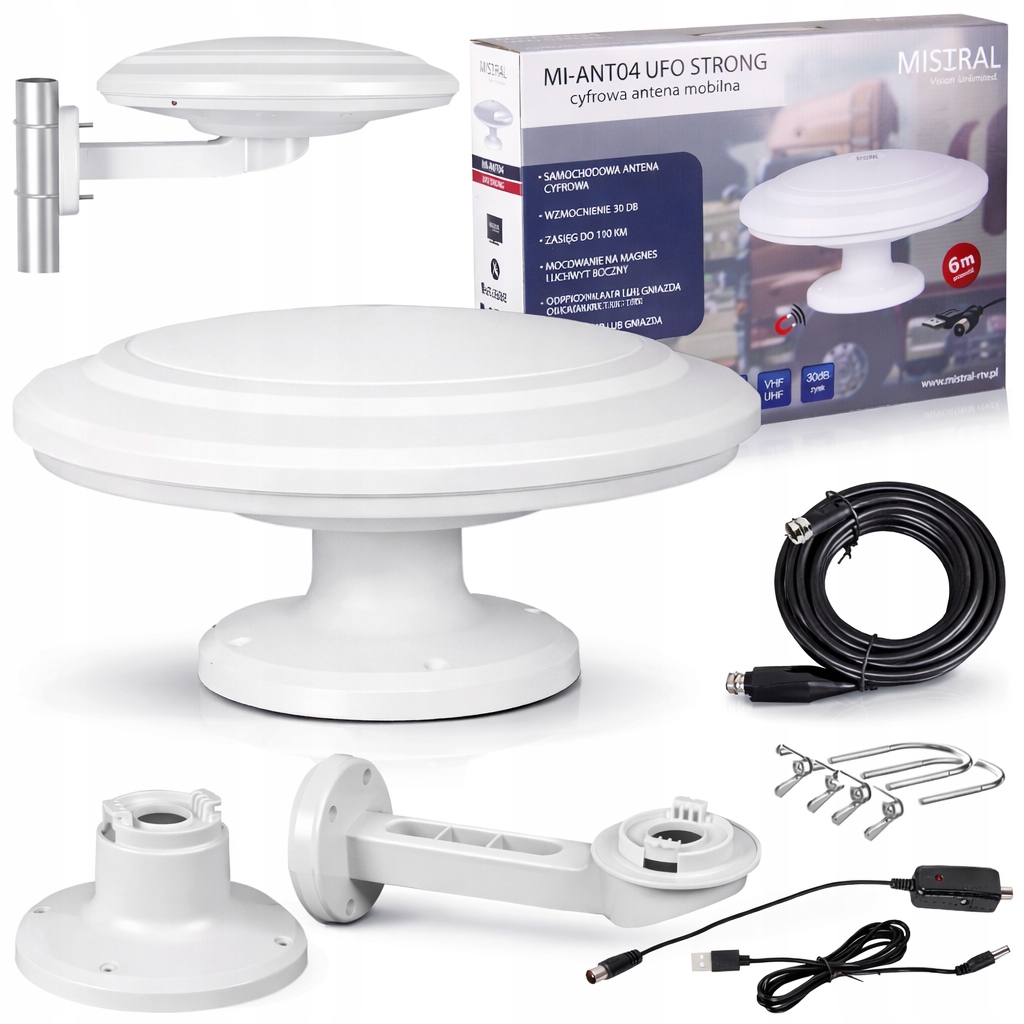Skuteczna Antena Mistral Tv DVBT2 2w1 4K Filtr 5G Magnes Usb Ufo Strong
