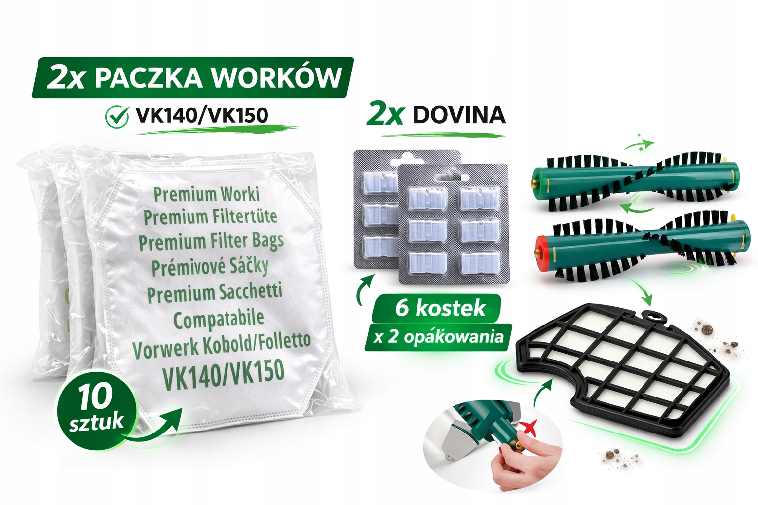12 x vrecia VK140-VK150 Filter Motora Kefy EB360/370 Vorwerk Kobold