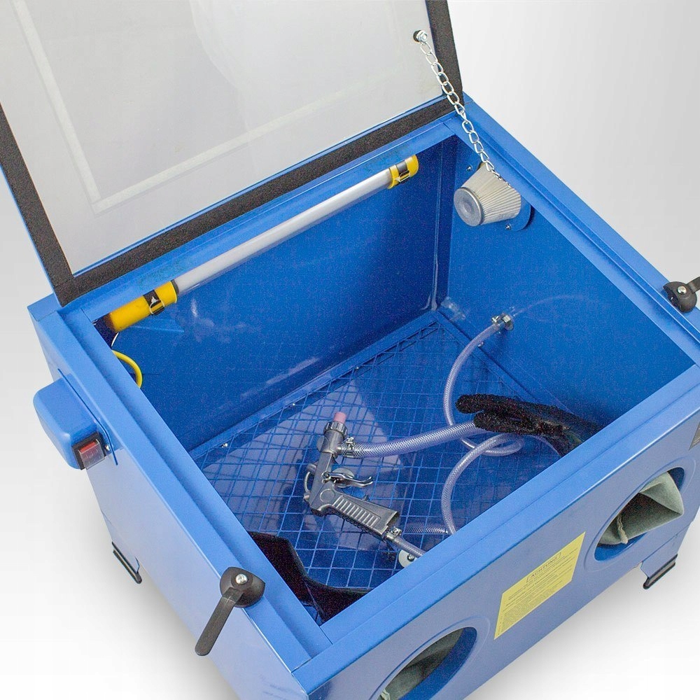 Piaskarka kabinowa 90L Z PISTOLETEM i 4 DYSZAMI + PISTOLET + DYSZE + FOLIA Waga urządzenia 18 kg