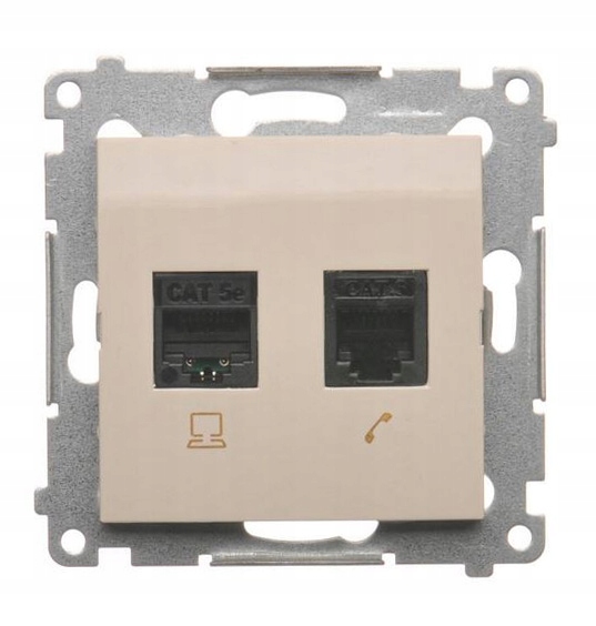 Telefonní zásuvka – počítač – RJ45 RJ12 – Kontakt Simon 54 – krémová