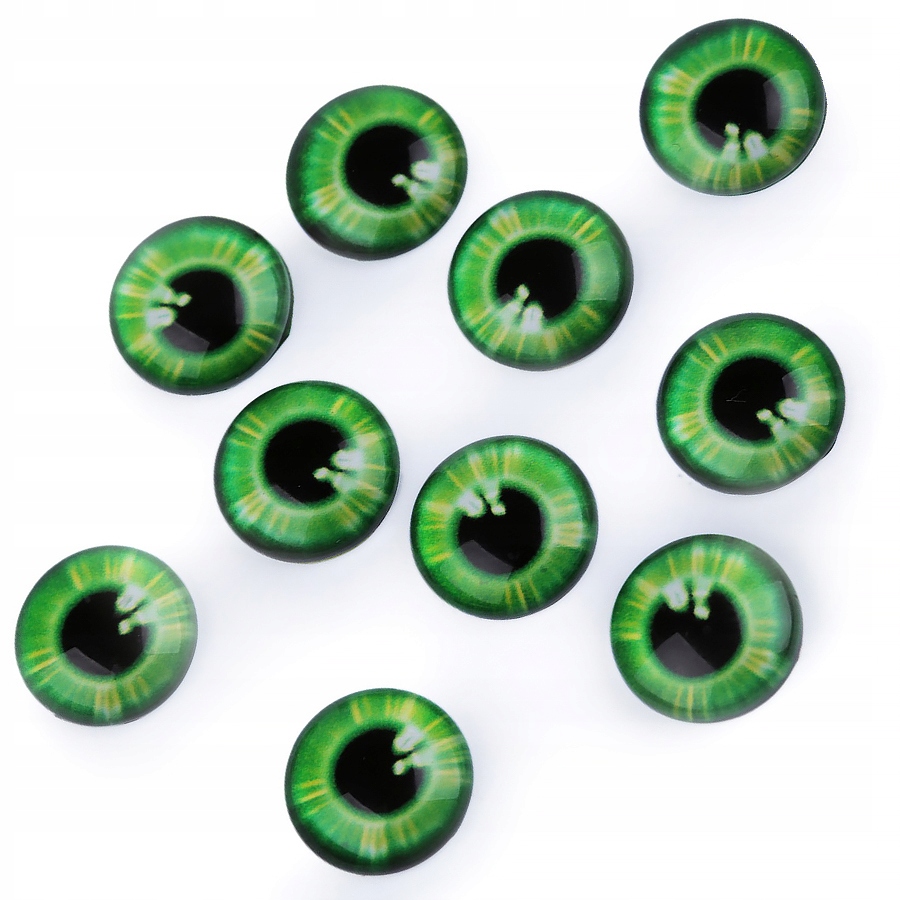 10x Oczy Przyklejane do zabawek maskotek Szklane Zielone 10 mm