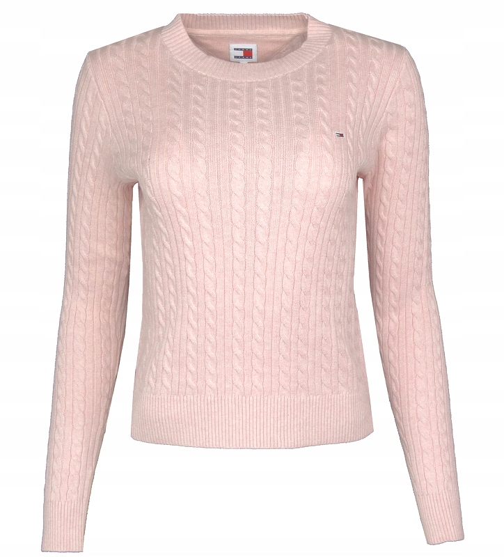 Tommy Jeans dámský svetr, bavlněný, cop, růžový, M