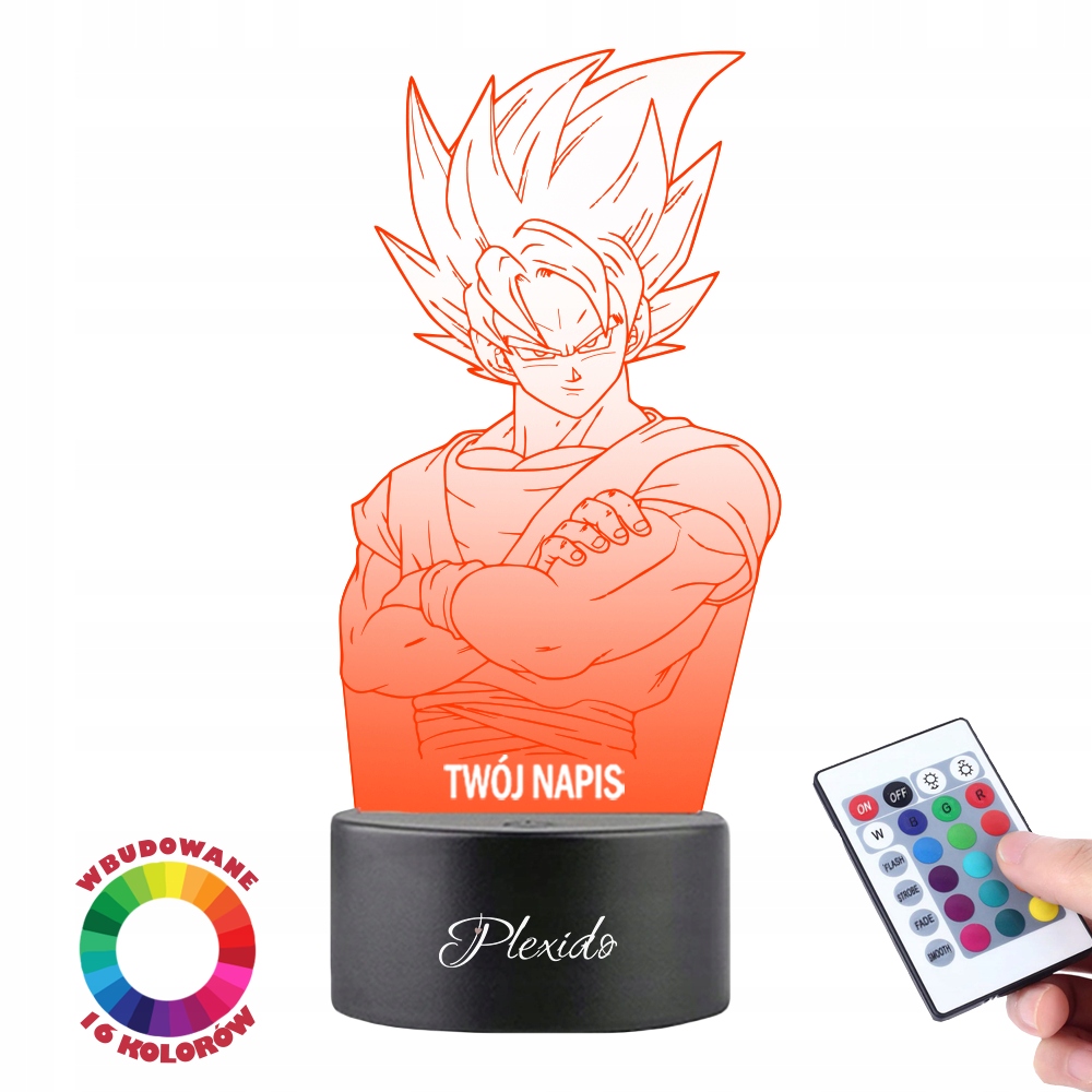Lampka Nocna Statuetka Led Anime Dragon Ball Son Goku Twój Napis + Pilot