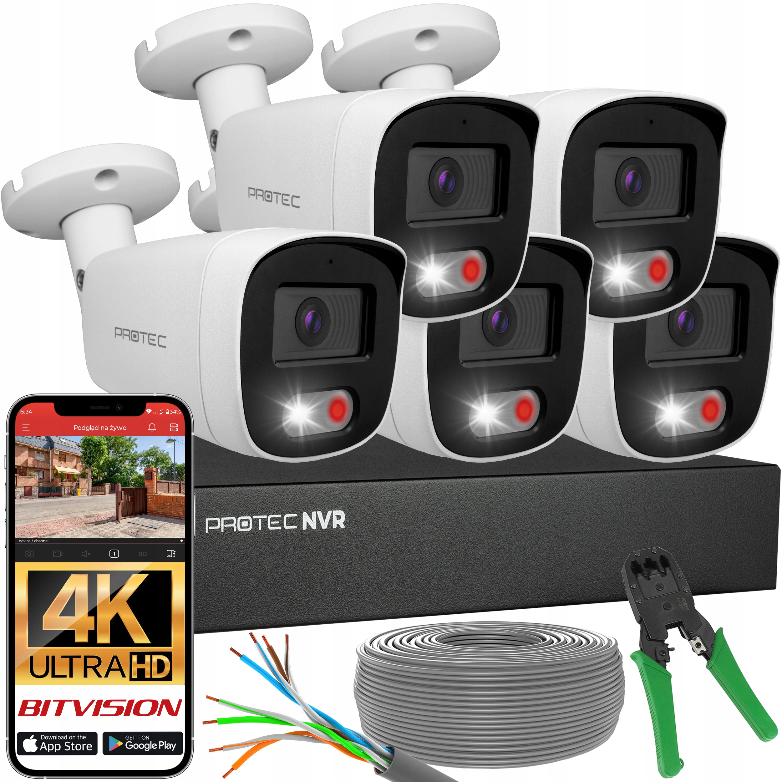 Sada 5 kamer Ip PoE Mikrofon Detekce lidí a vozidel 8Mpx 4K bez hdd