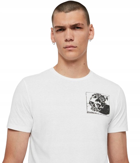AllSaints biele pánske tričko regular fit potlač S