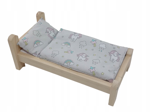 ŁÓŻKO DLA LALKI ŁÓŻECZKO DREWNIANE +POŚCIEL