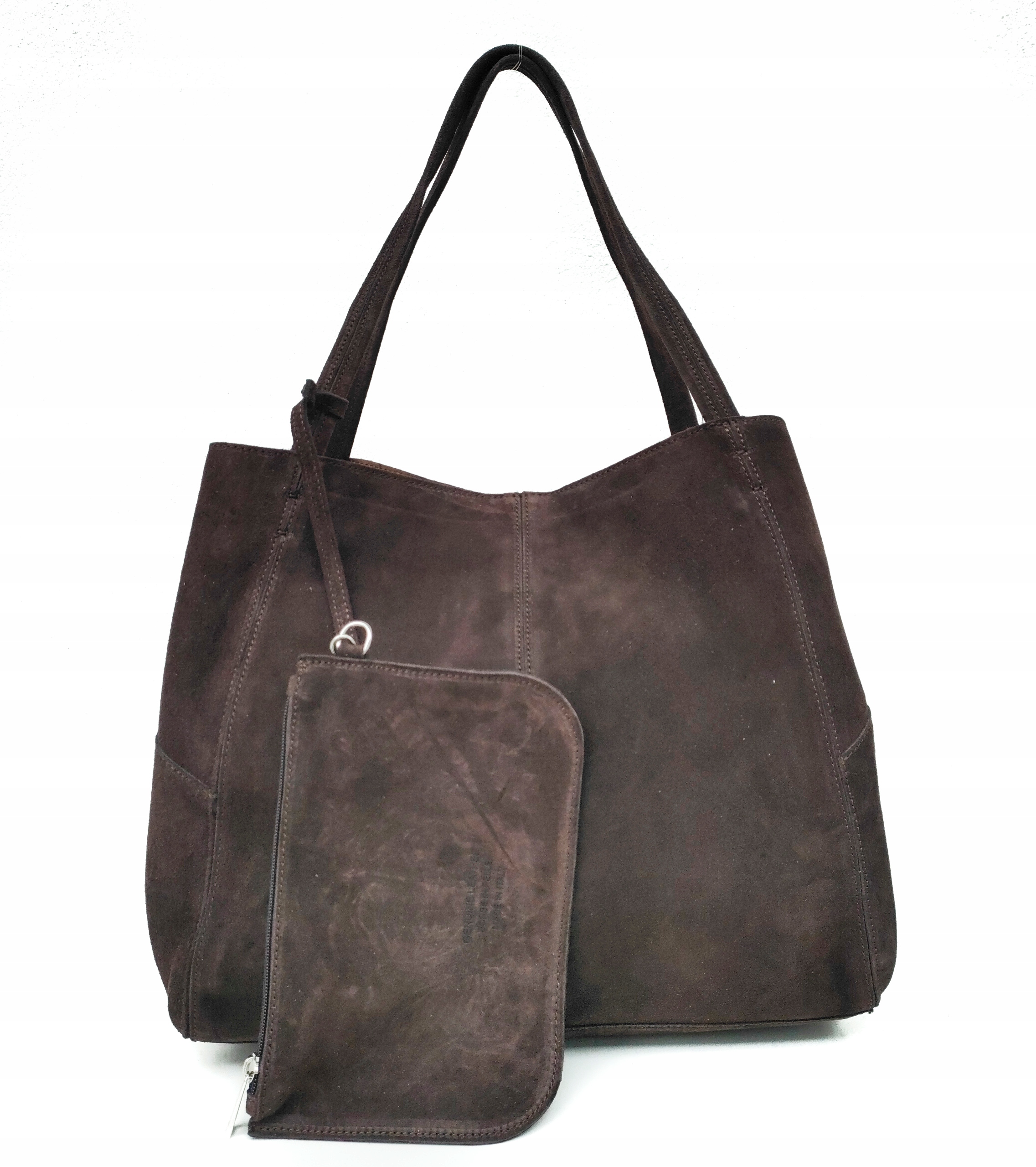 Maxi shopper taška z semišové kůže, hnědá, čokoládová