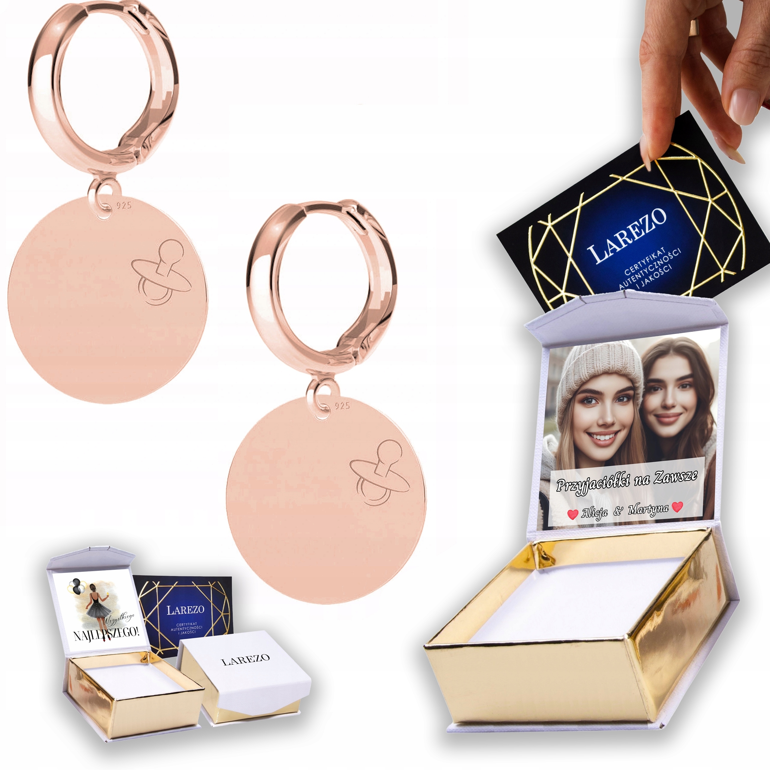 Náušnice Pozlacené 925 Kulatý plech s dudlíkem Dítě Potisk