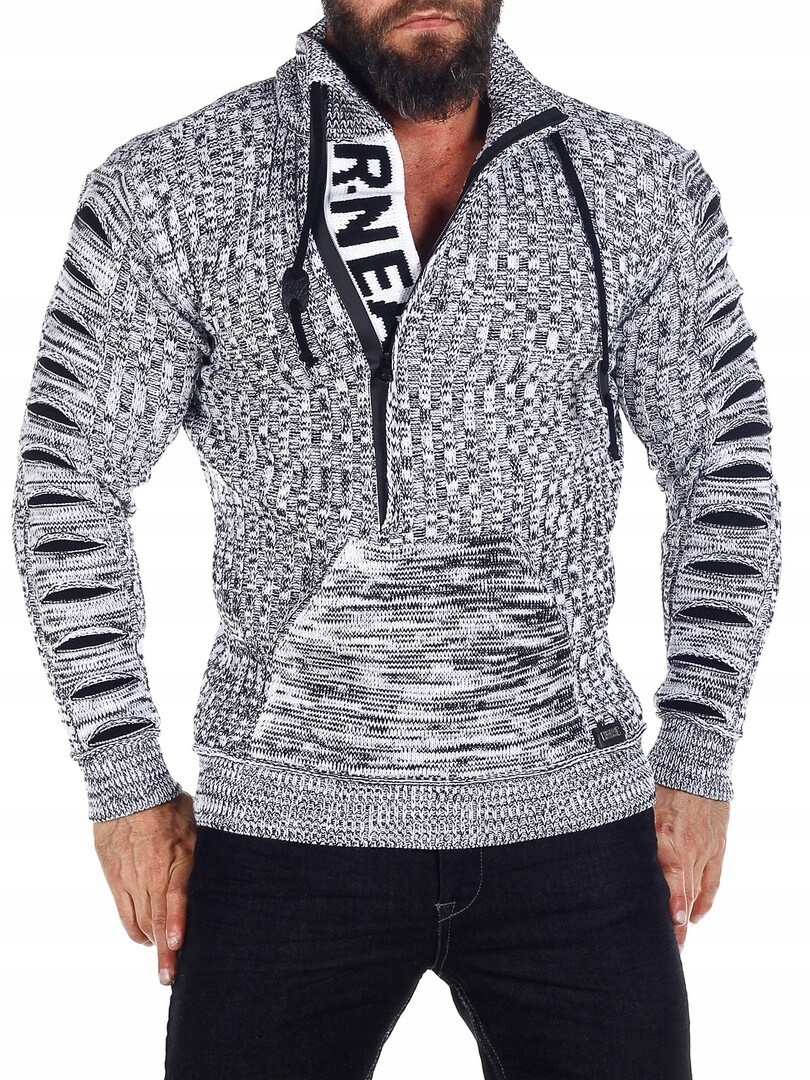 Pánský Svetr Tlustý Rolák Rozepínací Stojáček Šedý