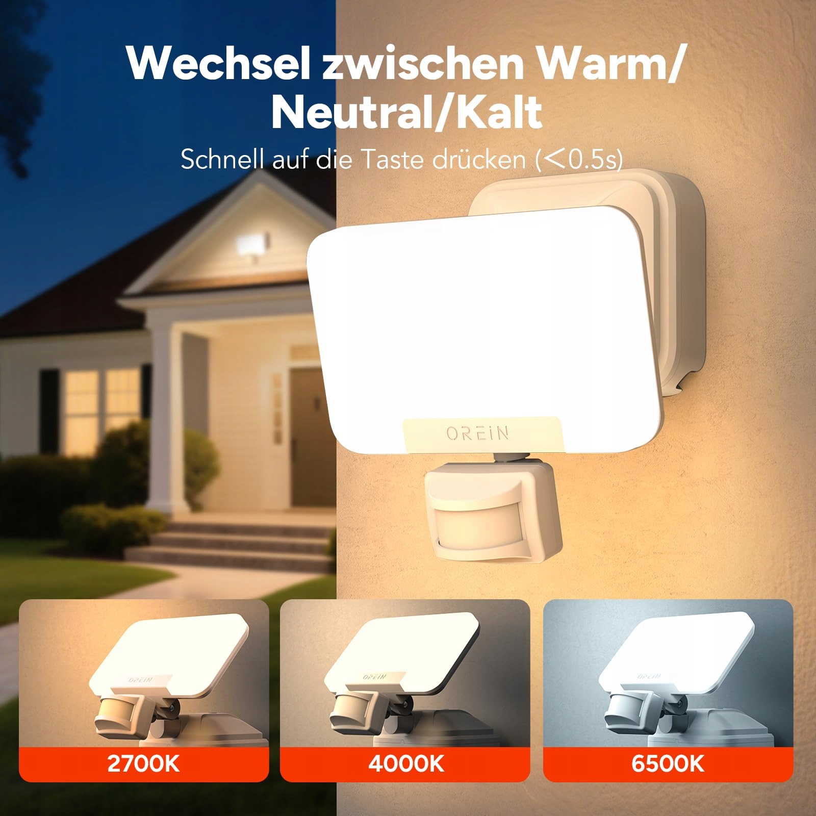 Reflektor LED Zewnętrzny Z Czujnikiem Ruchu Biały 27W 3000LM IP65 OREiN — miniatura 2