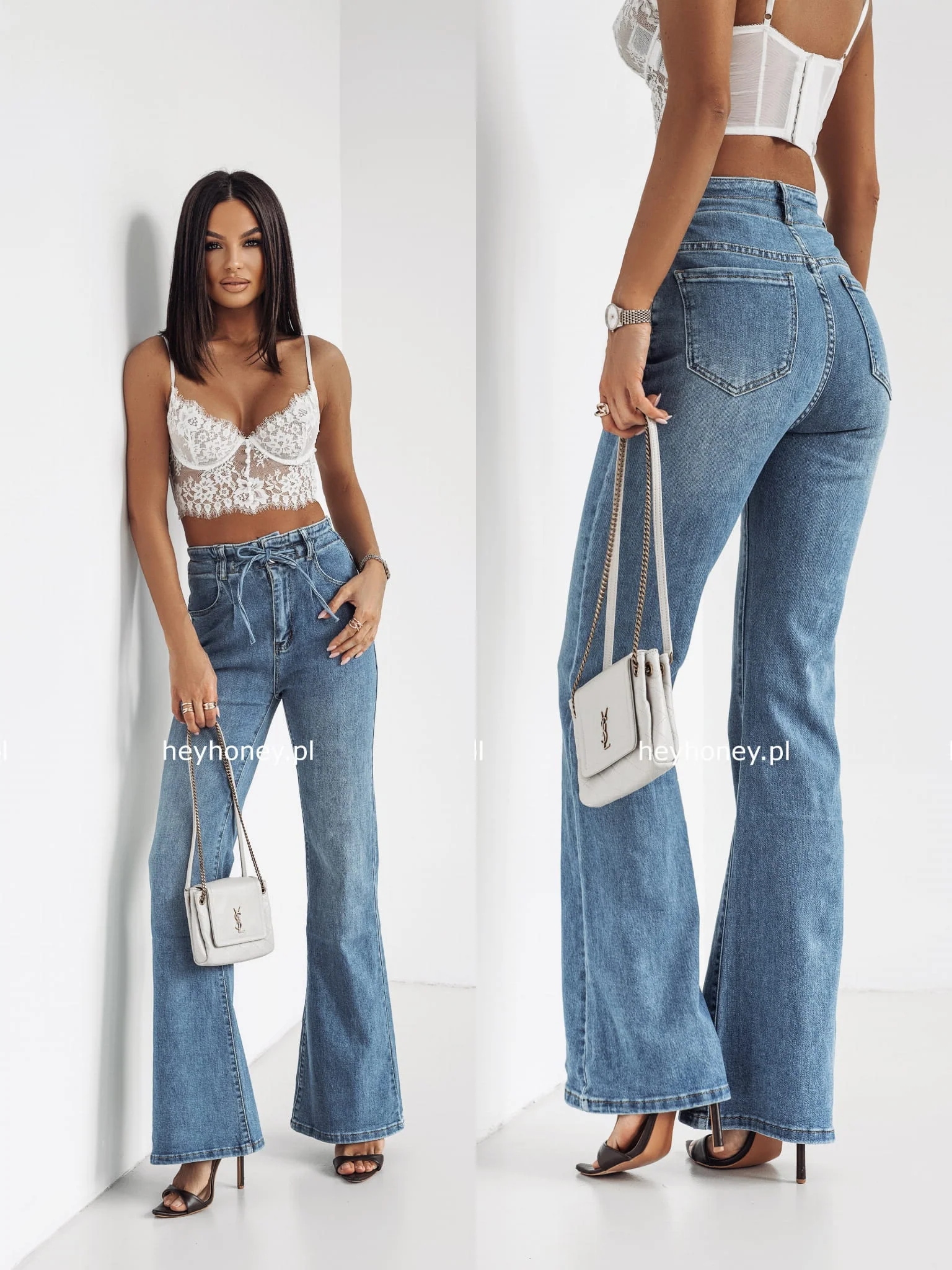 Džínové kalhoty Flare s vysokým pasem modré Alora XL