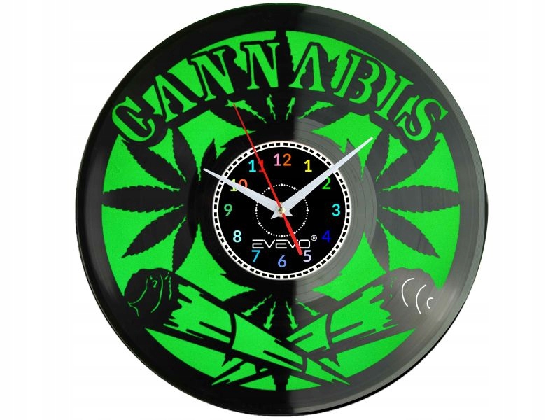 Nástěnné Hodiny Nadšenec Cannabis Fluorescenční Pozadí Vinylová Deska P