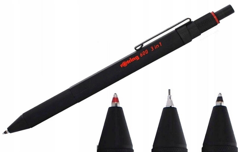 Długopis 2 , olówek Rotring Multipen 600 , 3w1 czarny , w pudełku