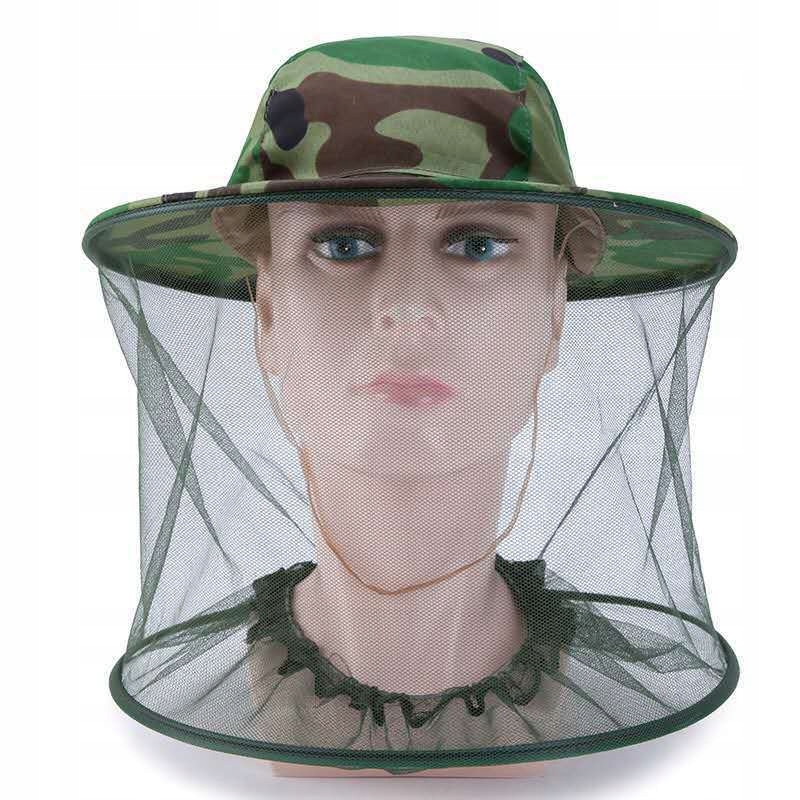 FOLDABLE BEEKEEPING AND FISHING CAMO HAT WITH A MOSQUITO NET FOR INSECTS Kolor dominujący odcienie zieleni
