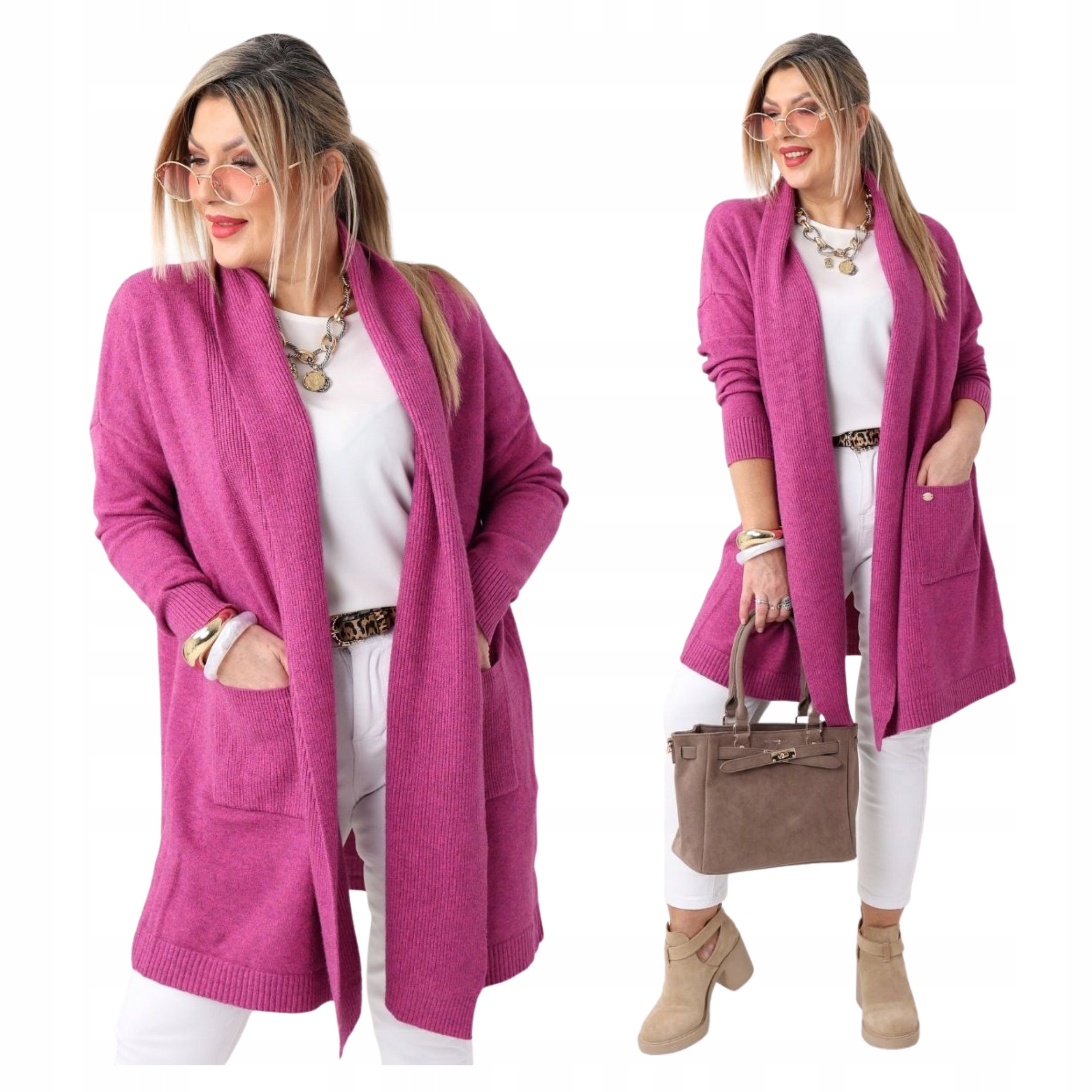 Kardigan Sweter Damski Długi Luźny Duże Rozmiary Narzutka