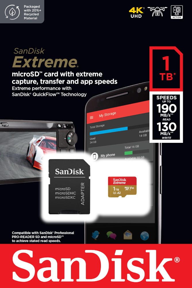 Sandisk 1 Tb micro Sd XC Uhs U3 Extreme 190MBs V30