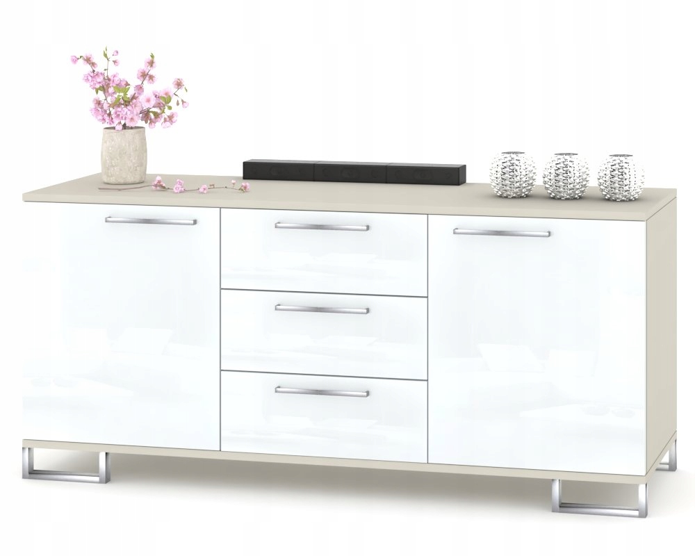 Velká komoda do obývacího pokoje Rtv skříňka se zásuvkami Kašmír Bílý Lesk 150