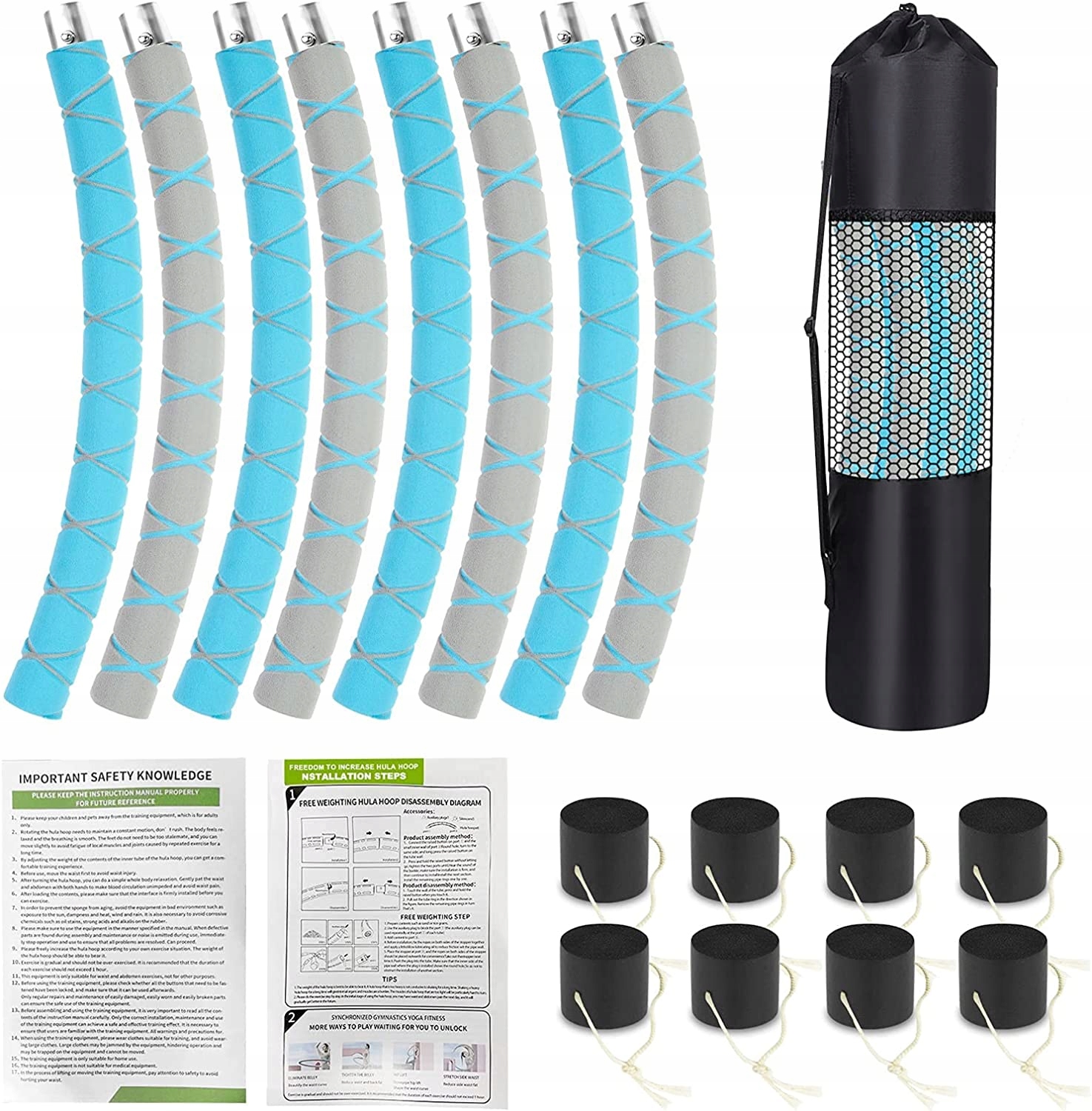 HULA HOP HOOP SKŁADANE PIANKOWE MASUJĄCE FIT 80cm Kolor dominujący odcienie niebieskiego