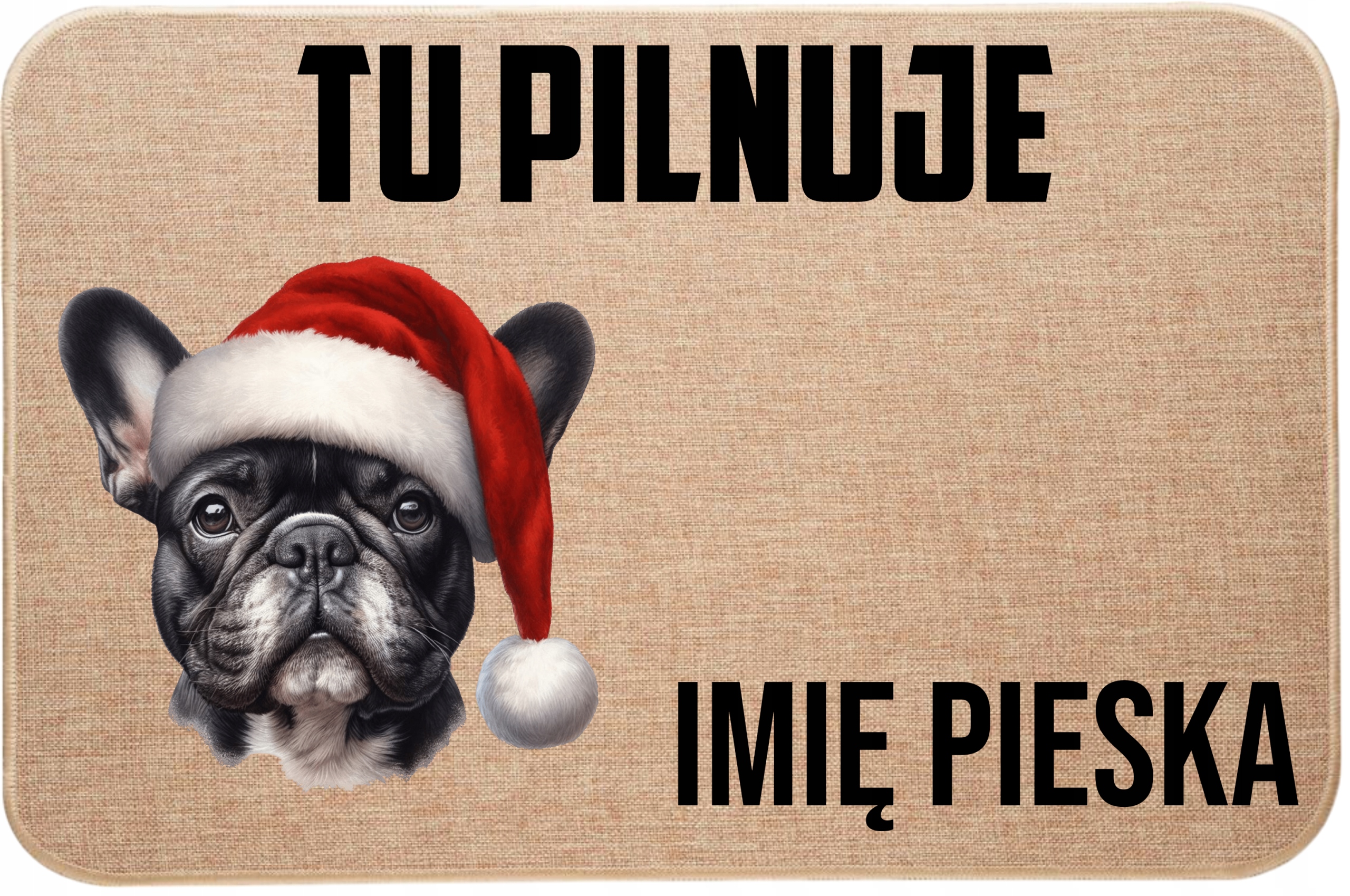 Lněná Vstupní Stěračka Tu Hlídá Jméno Francouzský buldoček