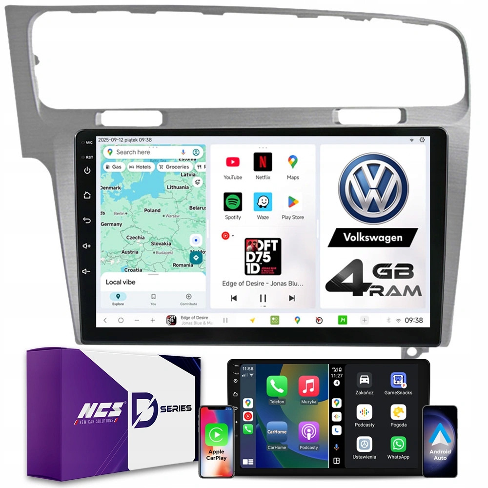 Rádio Navigace Ncs D10 Volkswagen Golf VII 2012-2020 Android 4GB Lte 10″