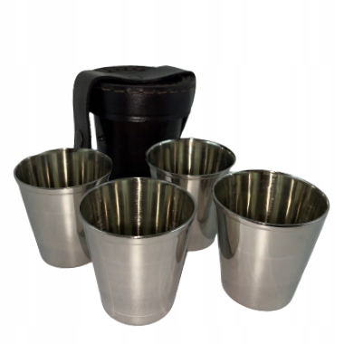 4 Mosazné Poniklované Kelímky V Pouzdru Pouzdře