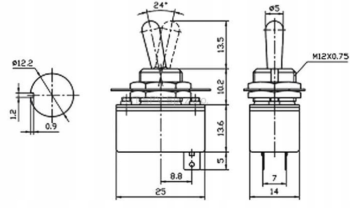 Przełącznik KN3-1 2-poz. pojedynczy ON-OFF SPST 2P Producent części OEM