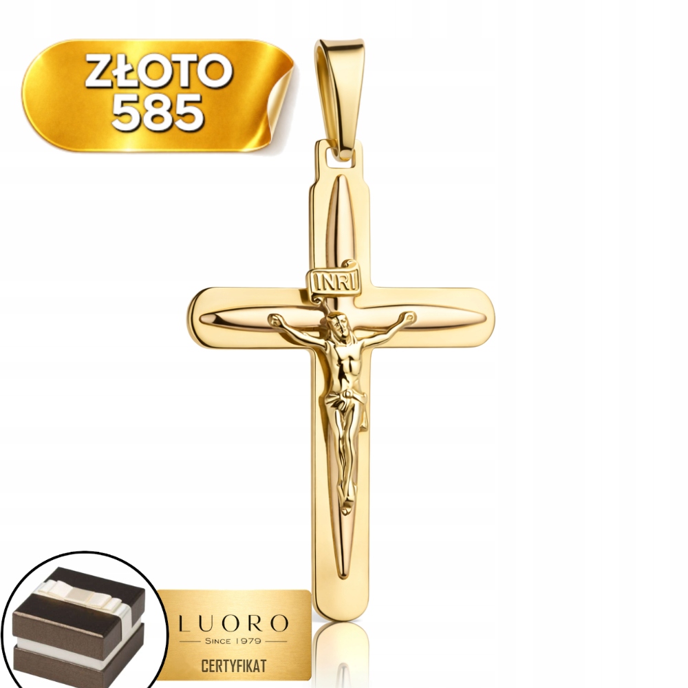 Zlatý Křížek 585 14K S Konvexním Obrázkem Ježíše 3,9 CM, Elegantní