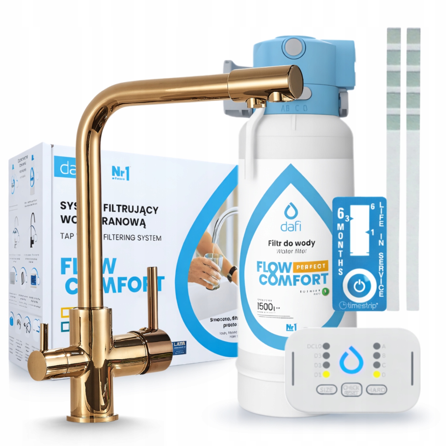 Poddřezový Filtr Dafi Flow Comfort D-1 A Kuchyňská Baterie Zlatá Stojící