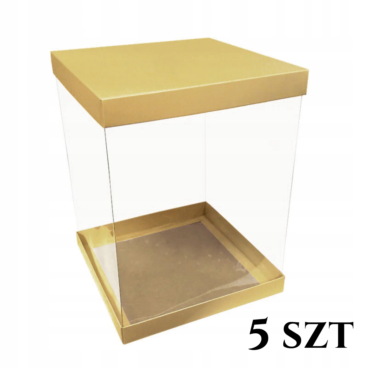 Levně Obal na dort patrový 30x30x40 cm Krabička vysoká Zlatá 5 ks