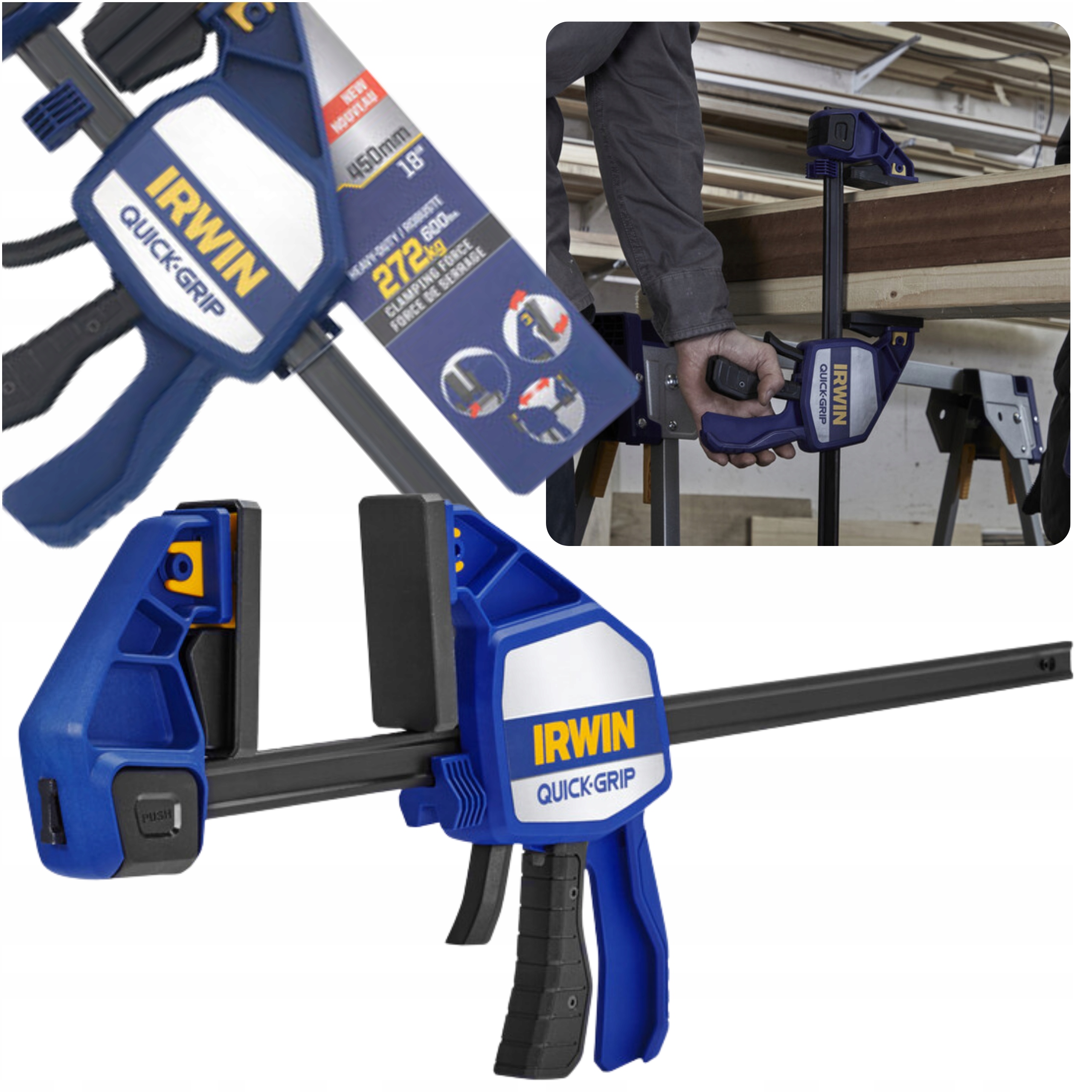 Irwin Ścisk Szybkozaciskowy Stolarski Rozpieracz 272kg Grip Quick Xp 450mm