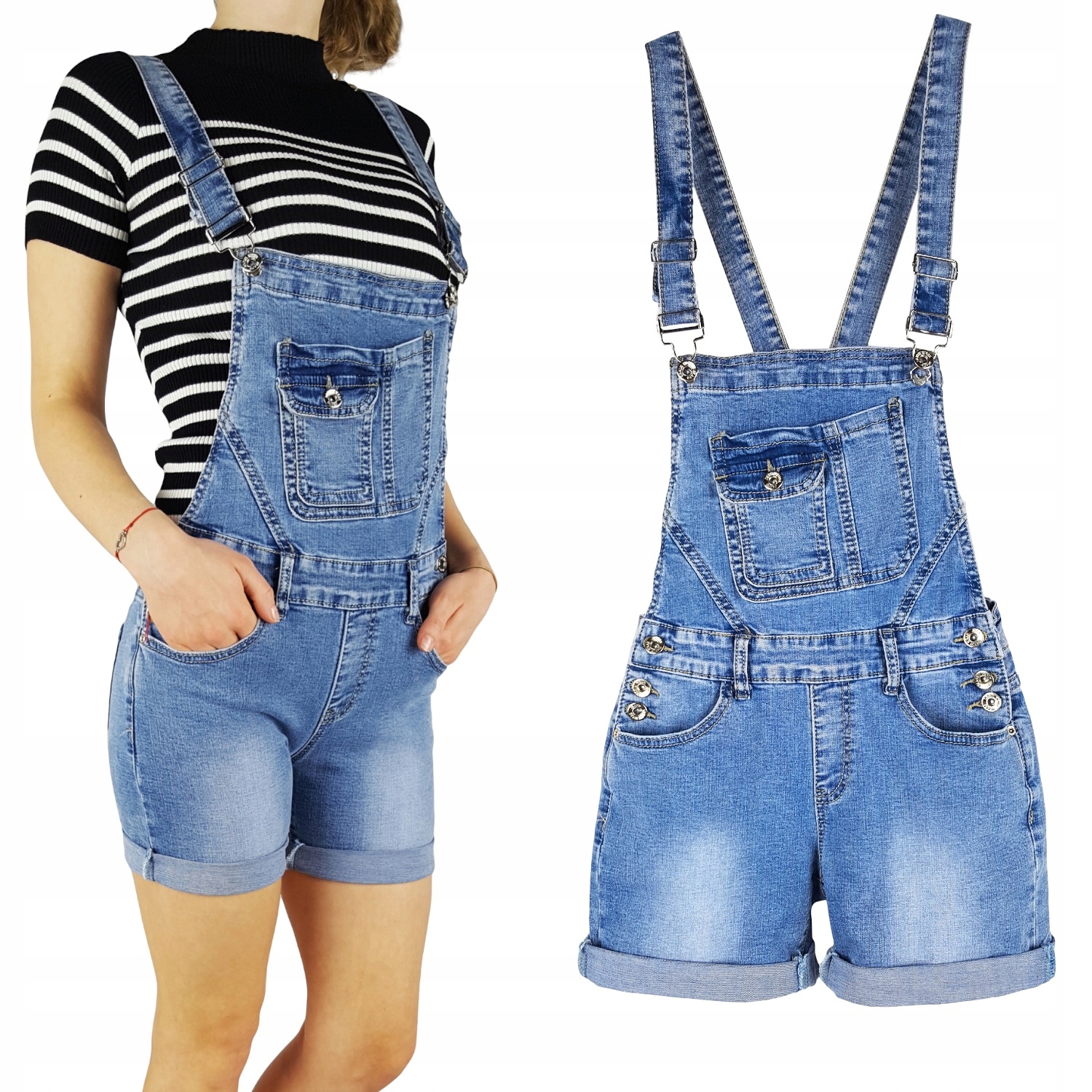 

Damskie Spodenki Ogrodniczki Jeansowe Szorty Blue