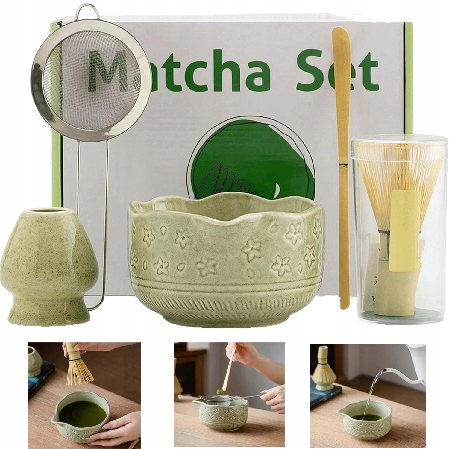 Levně Elegantní Sada Pro Matcha S Keramickou Miskou A Bambusovými Doplňky