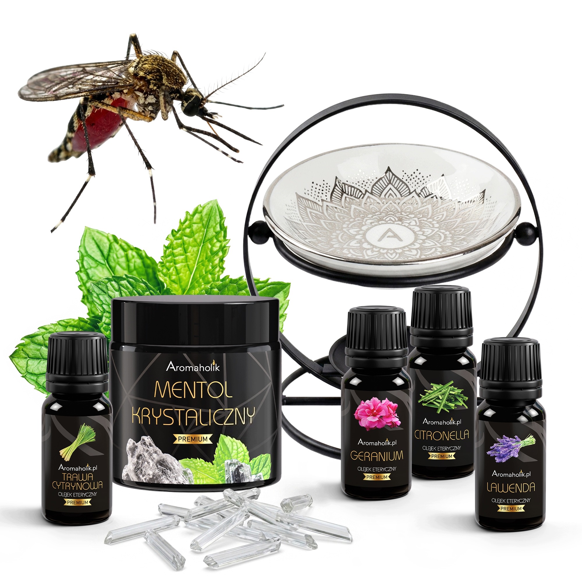 Zestaw Olejki Mentol Kominek na Kleszcze Komary Owady 100% Naturalny Stop