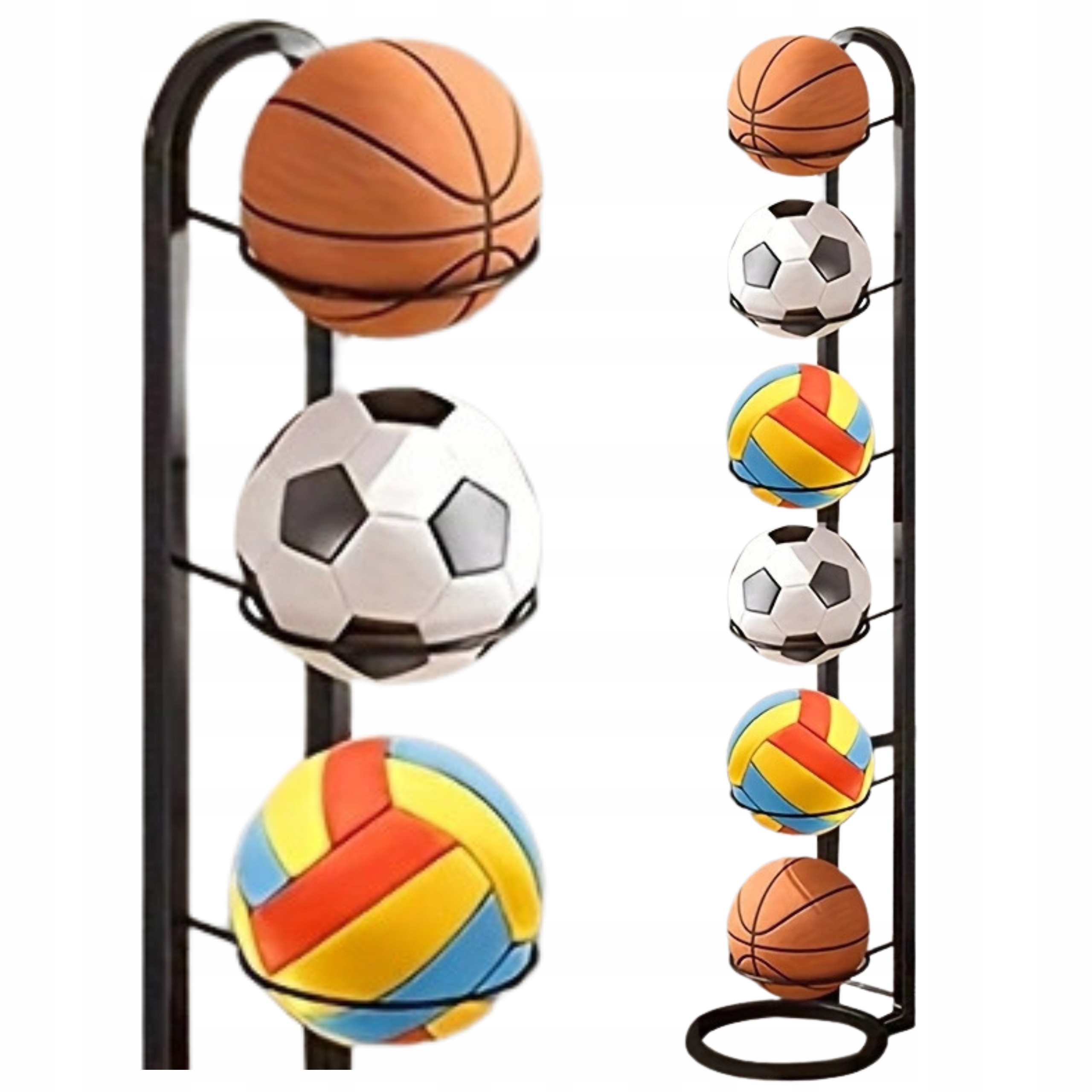 Stojak Na 6 Piłek Półka Organizer Przechowywanie Piłek Pionowy Czarny