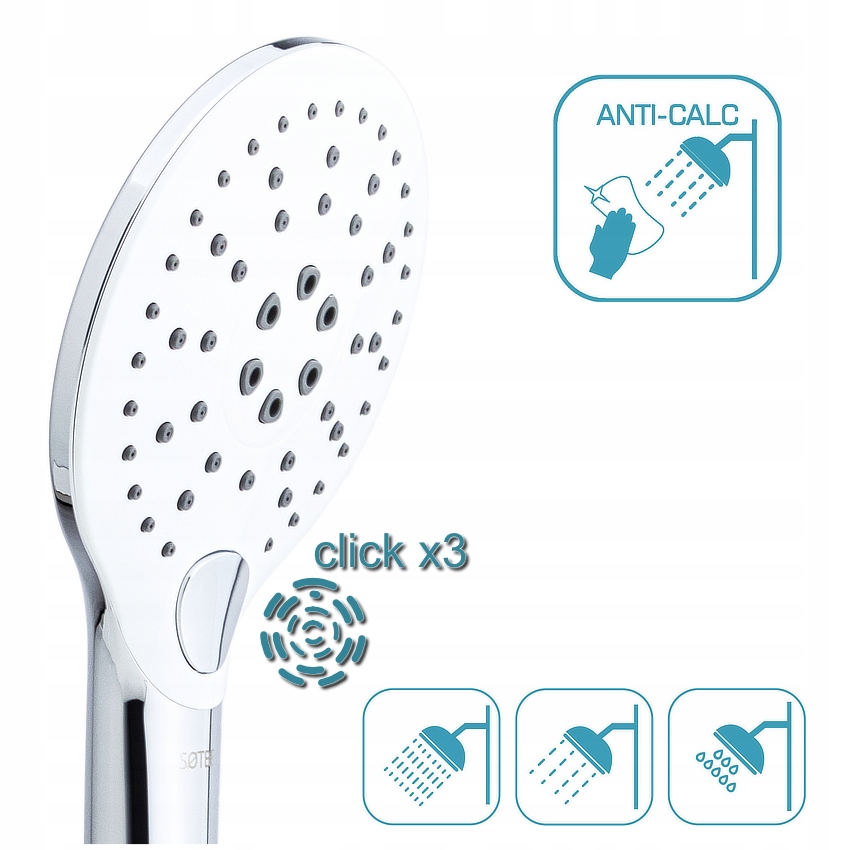 SOTBE Słuchawka prysznicowa z filtrem 3 funkcyjna Liczba funkcji 3