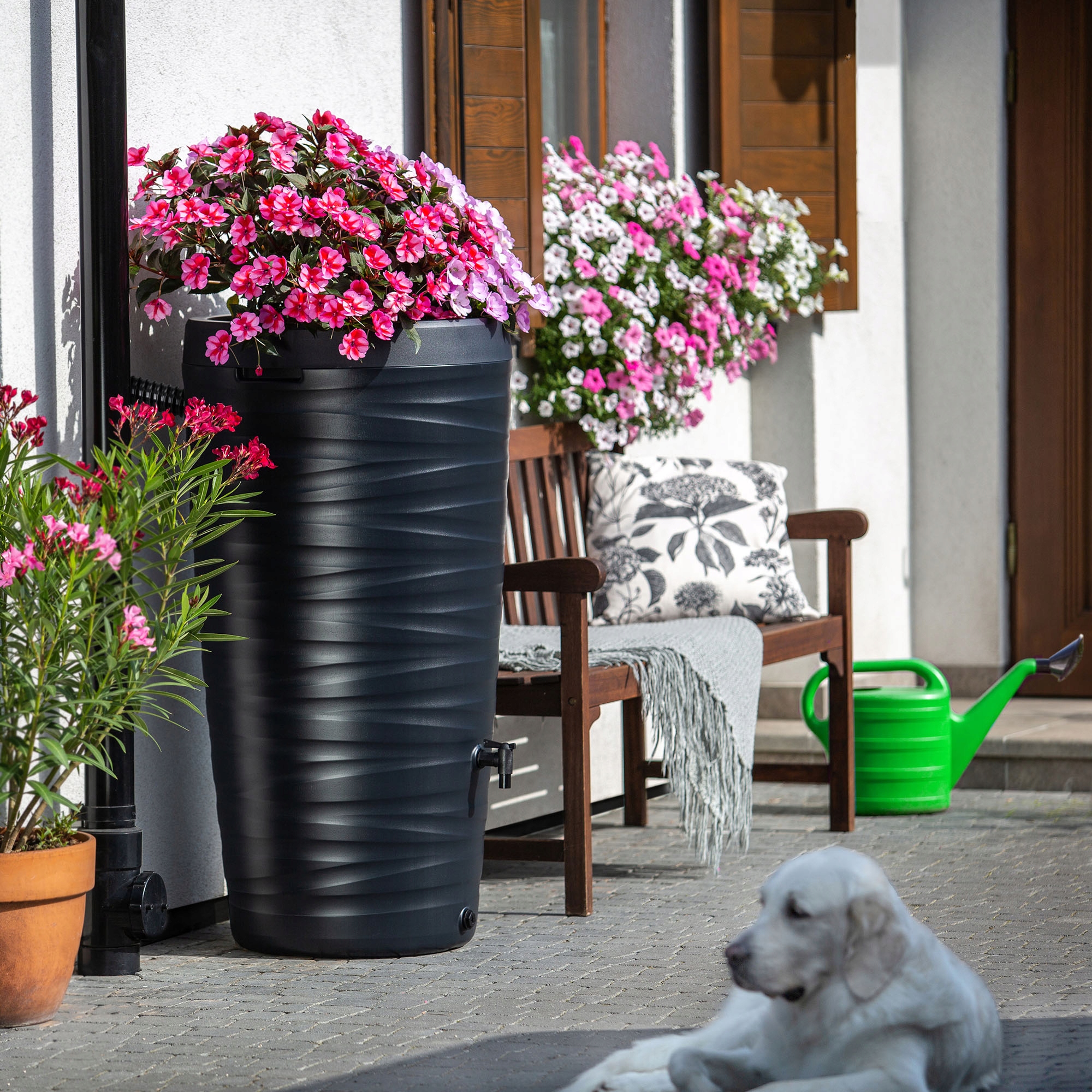 ZBIORNIK NA DESZCZÓWKĘ 240L WODĘ BECZKA POJEMNIK + KRAN DONICZKA PODSTAWKA Waga 6.5 kg