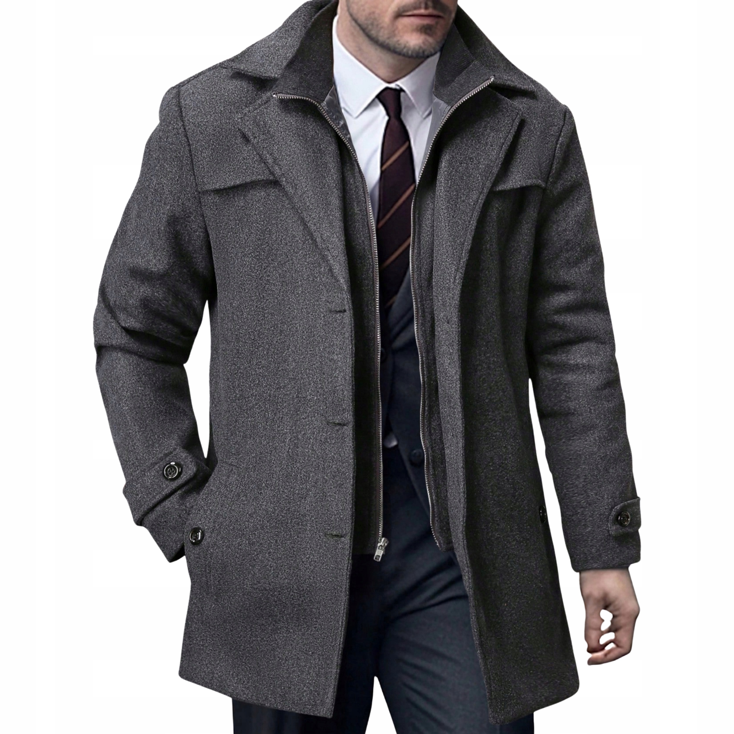 płaszcz męski jesienny zimowy biznesowy jednorzędowy klasyczny