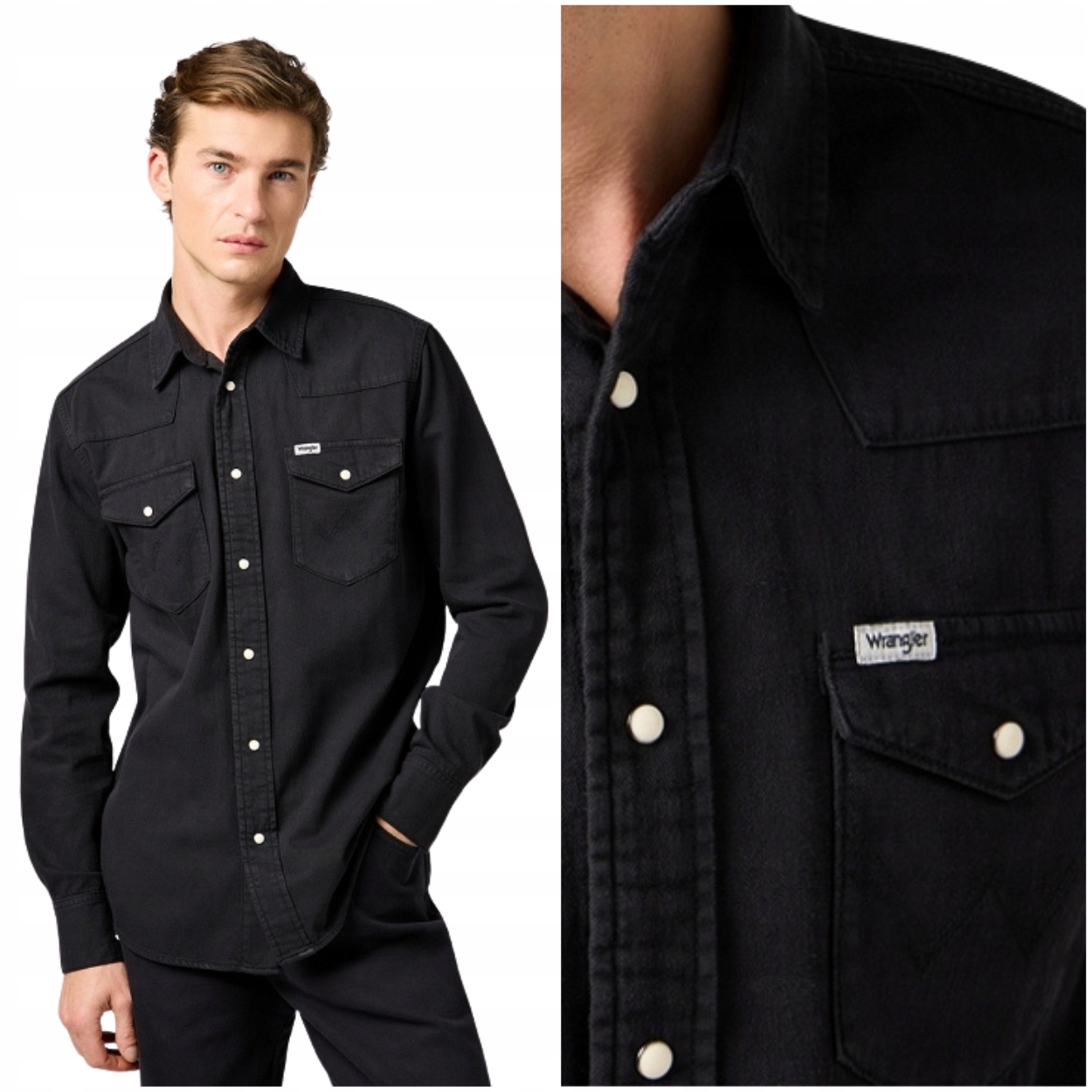 Wrangler Western Shirt Black Rinse pánská džínová košile Regular Fit M