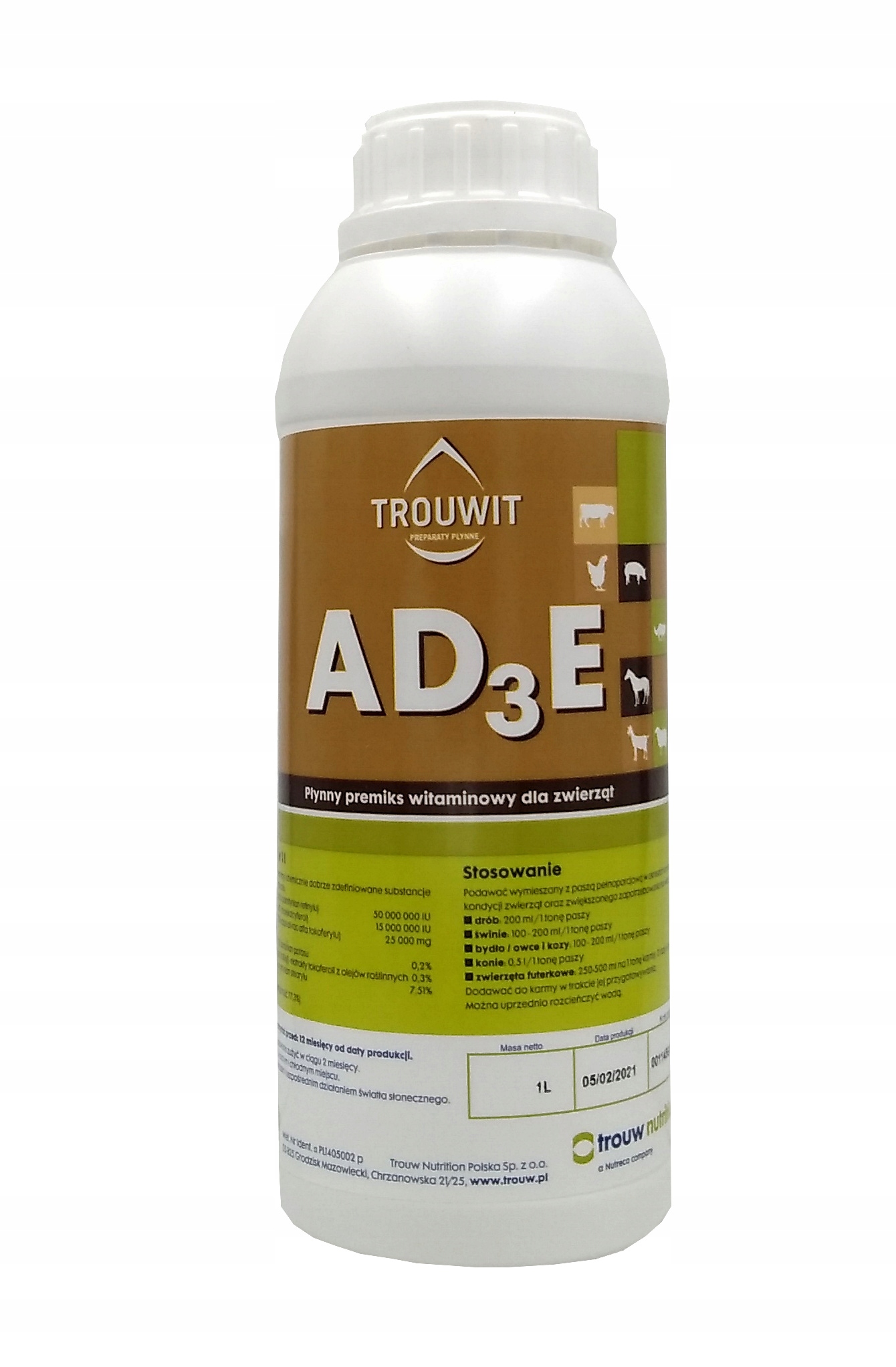 Witaminy płynne Trouwit AD3E 1 l KONIE, FUTERKOWE