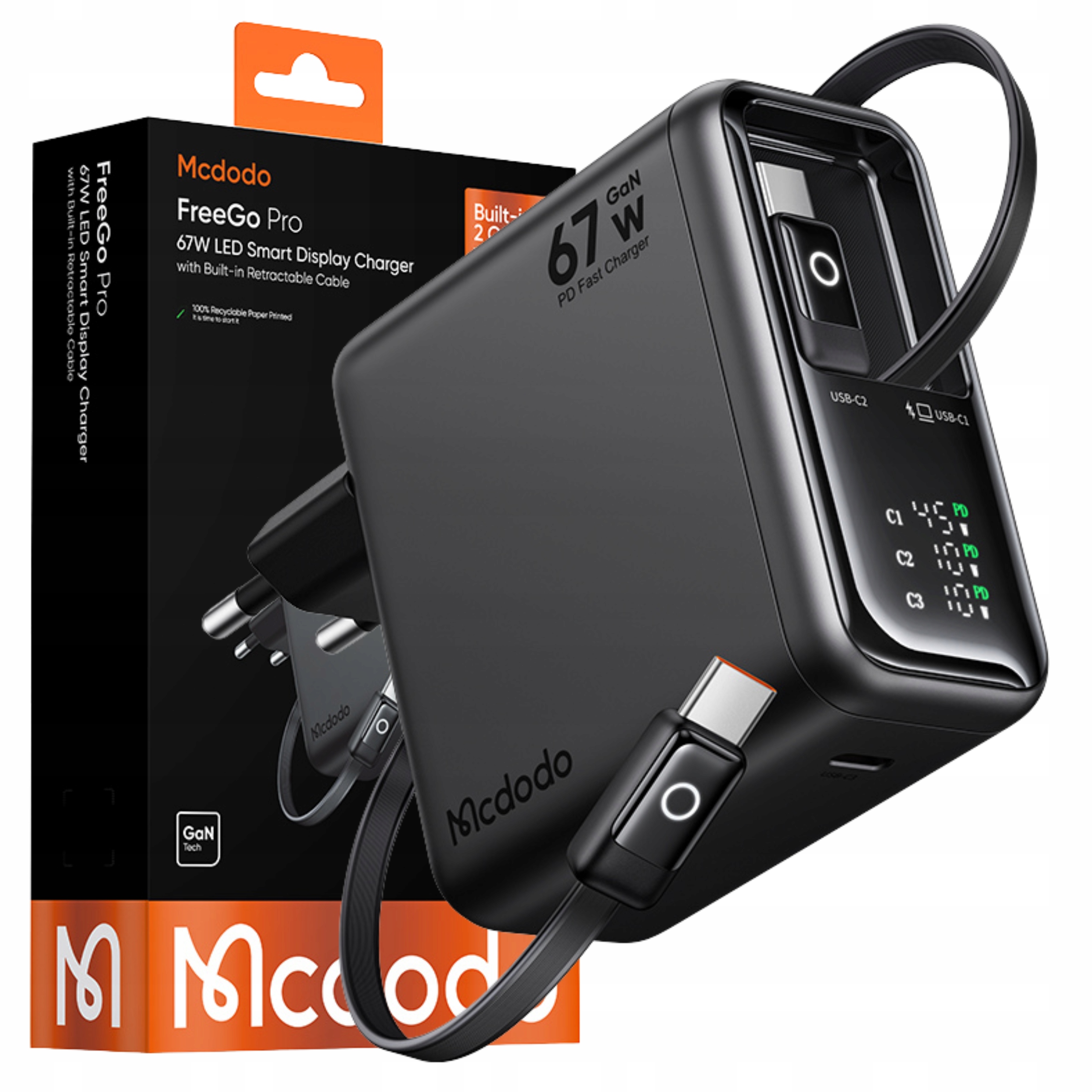Mcdodo Szybka Ładowarka Sieciowa Zasilacz 3X Usb-c Pd Gan 67W 2X Kabel 1M