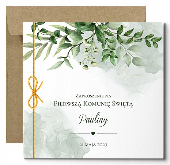 ZAPROSZENIA na Komunię Świętą - KOPERTA + SZNUREK