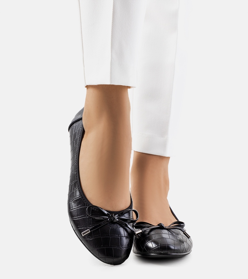 Czarne baleriny damskie krokodyl buty GD-FL803 17543 rozmiar 38 Rozmiar 38