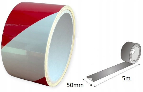 TAŚMA ODBLASKOWA GŁADKA SCHODY ODBLASK 5m SŁUPKI GARAŻ PRÓG BIAŁO CZERWONA Kod producenta PT-1005