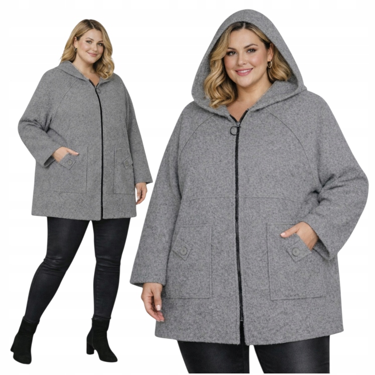 Kabátek Plus Size s kapucí, viskóza, teplý zip, 54 56 7XL, 8XL