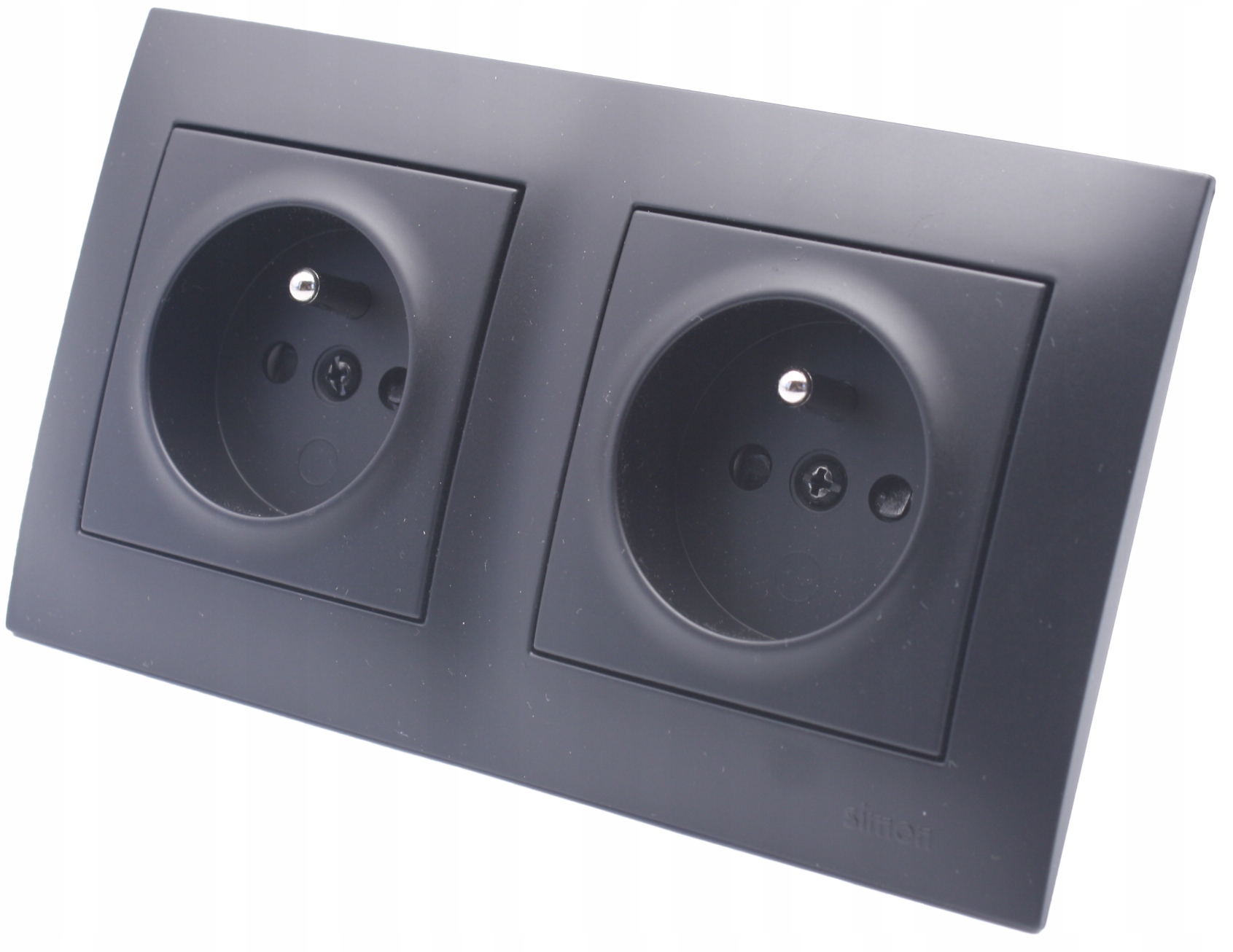 Dvojitá zásuvka do pokoje černá s ochranou, sada s rámečkem Simon54