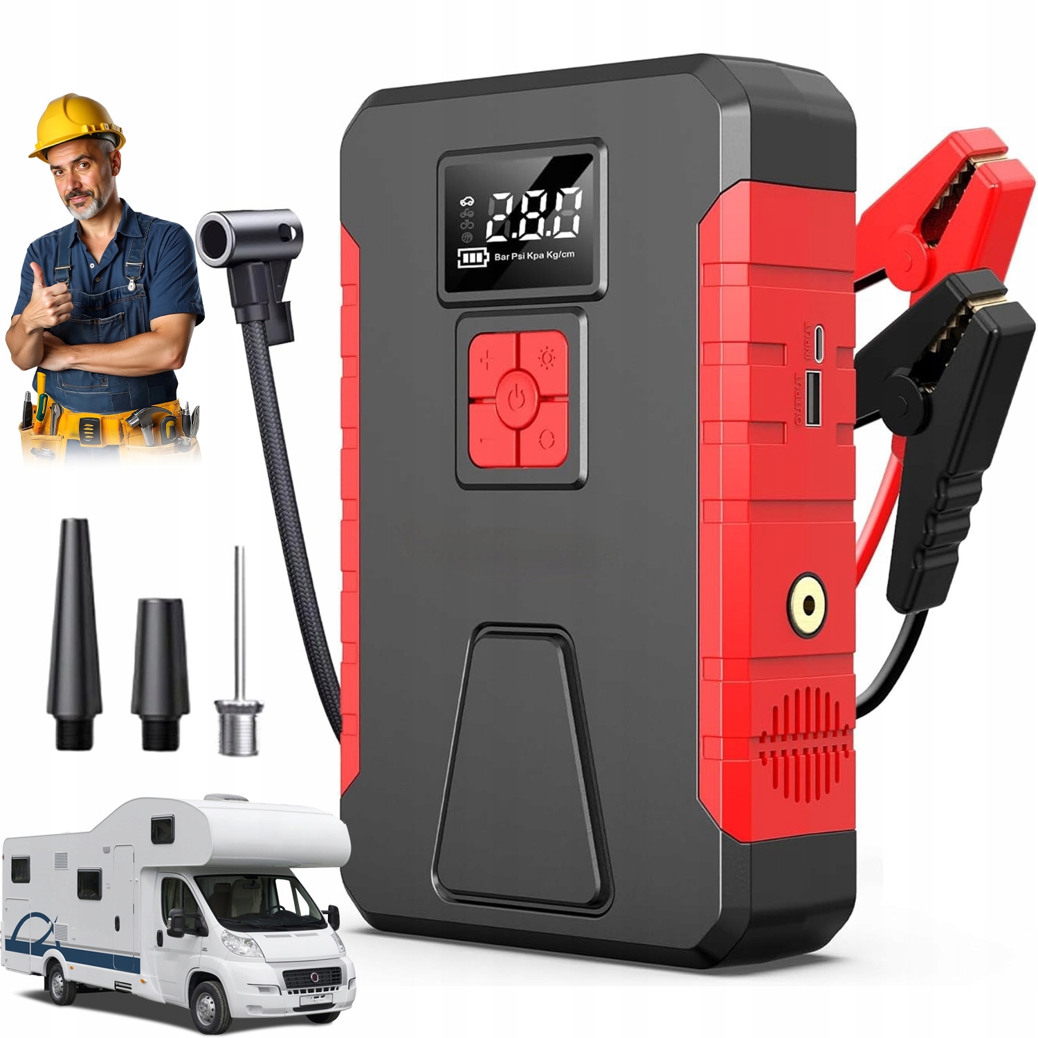 Booster Štartér Jump Starter Kompresor Powerbank Pumpa Puzdro Led 240A