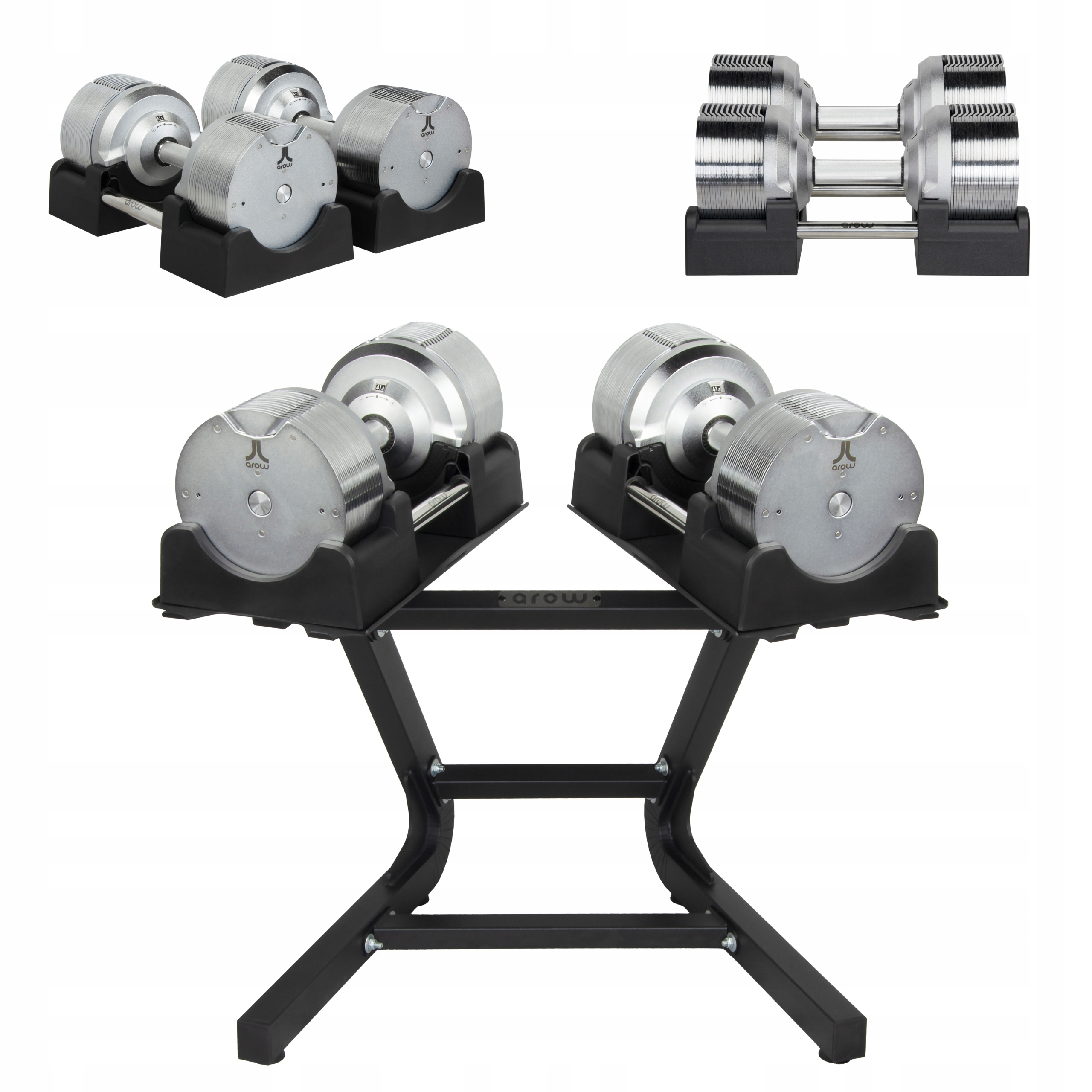 Zestaw 2X Hantle Regulowane Srebrne 41,5KG Stojak Czarny Na Hantle 100 Kg