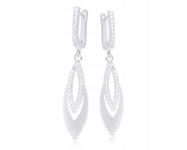 Stříbrné Náušnice Závěsné anglické zapínání Zirkony Dámské pr.925